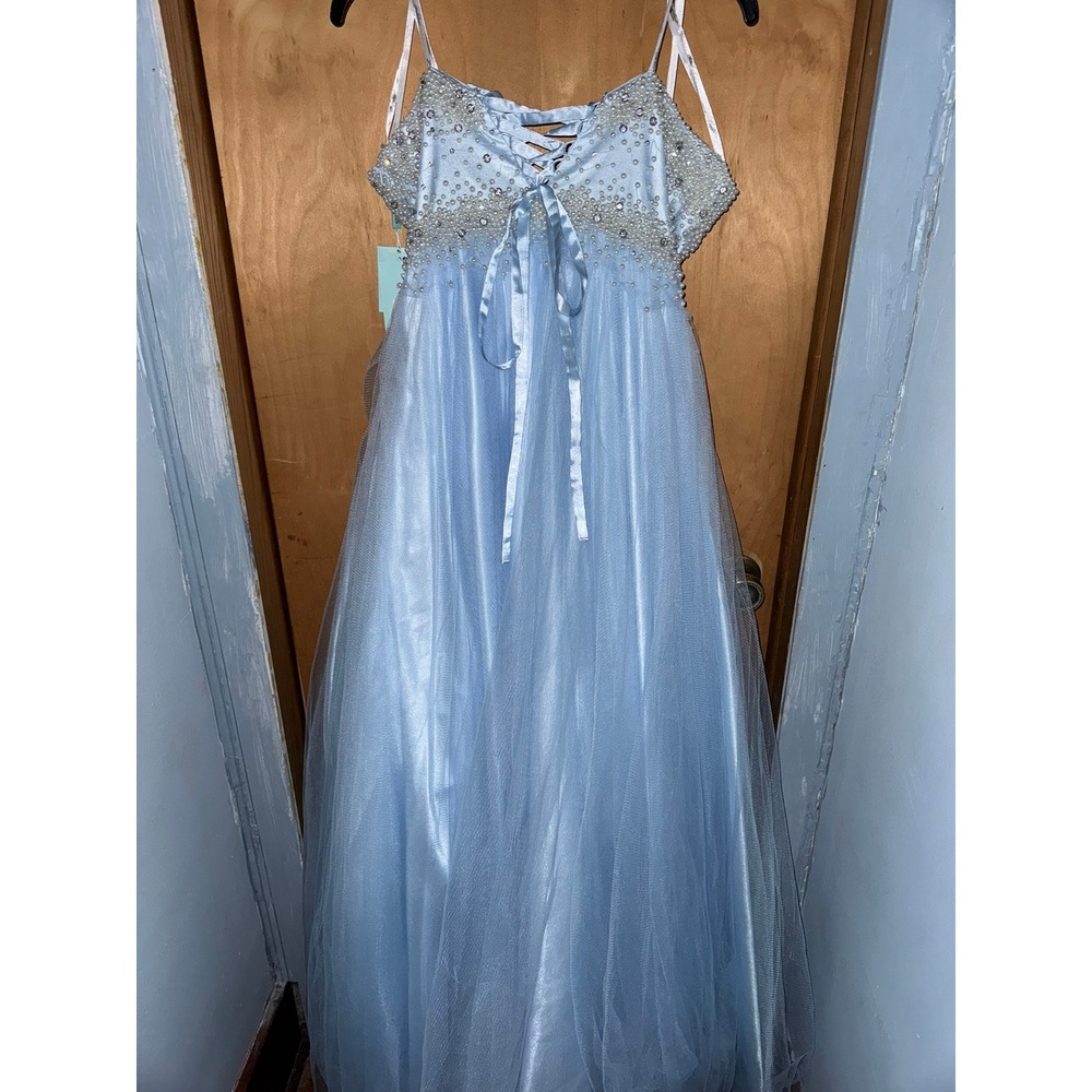 Fabuluxe Couture Limited Edition Blue Beaded Tulle Prom Dress Corset Back L - Picture 2 of 4